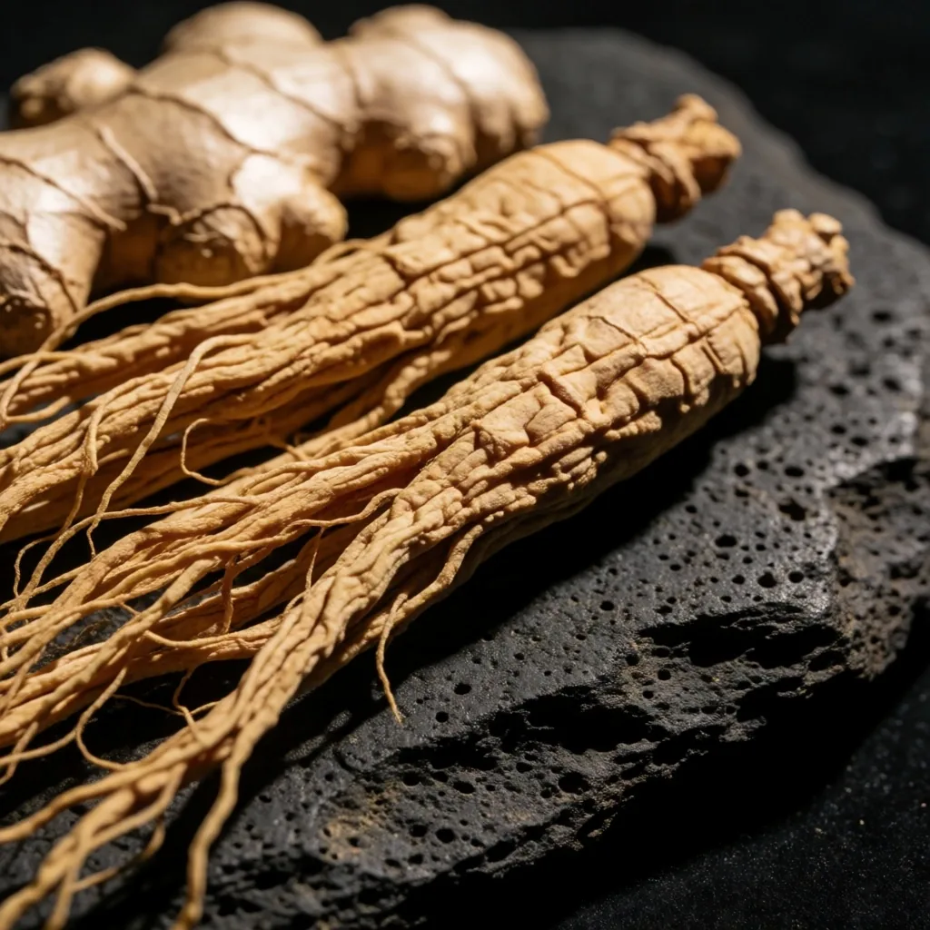 Dried botanical root specimens on stone surface